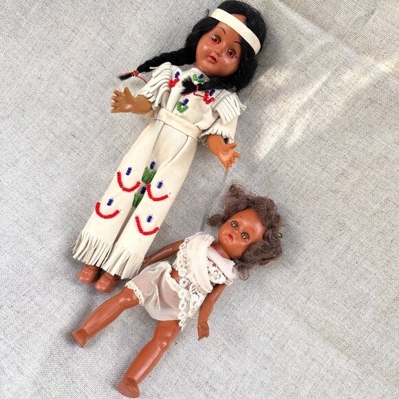 2 Vintage Celluloid Sleepy Eye Ethnic Dolls - Native American - African American - Picture 1 of 13